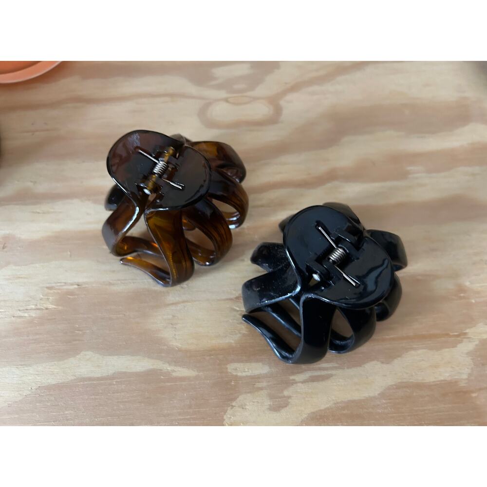 2 Mini Octopus Claw Clips: Black + Tortoise Brown